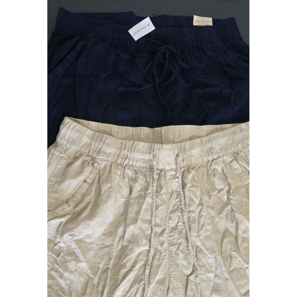 Lane Bryant Wide Leg Mid Rise Linen‎ Blend Pants Sz 16 Pull On drawstring Waist